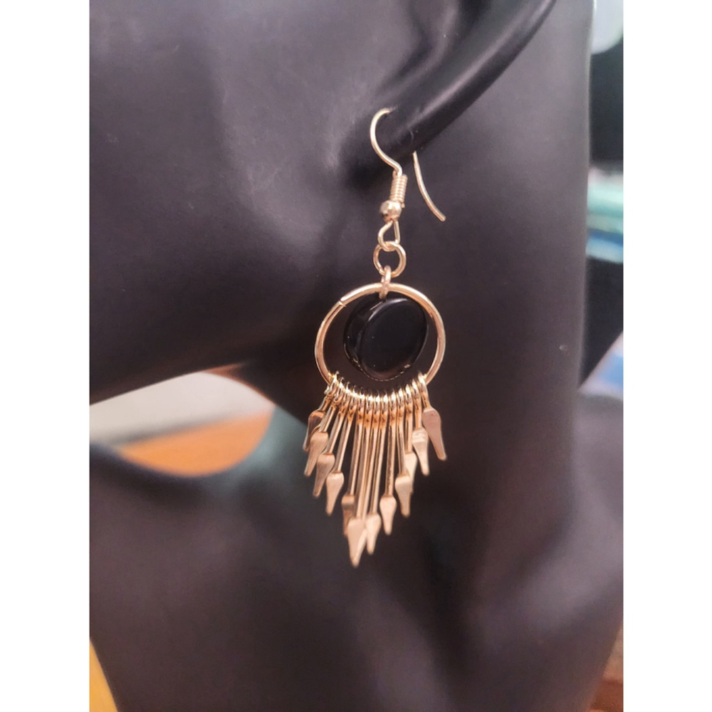 Gold Tone Dangle Earrings with Black Accents